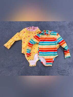 SwimZip Colorful Striped + Yellow Ice Cream Baby Bodysuits - 2 Pack
